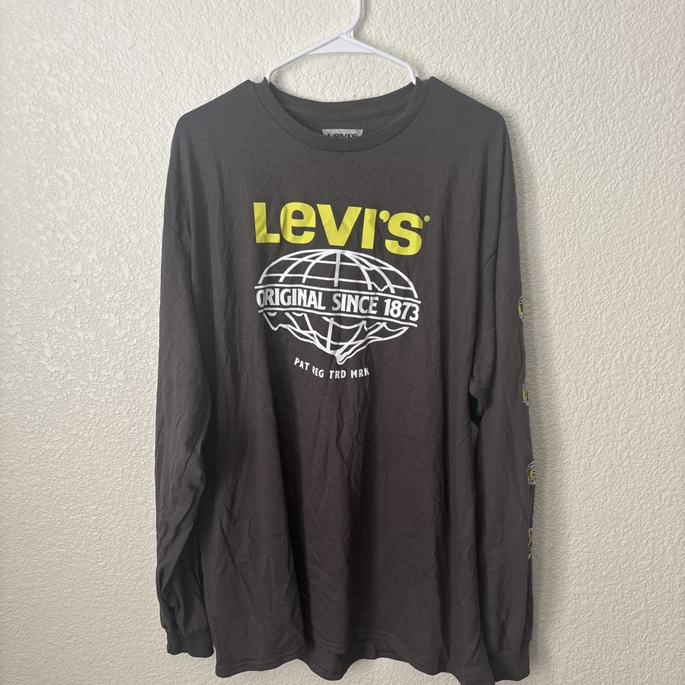 Levi Mens‎ Graphic Print XL Charcoal Long Sleeve Network T Shirt NWT